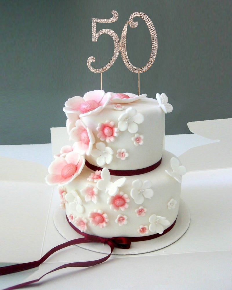 Scotamalone 50 Cake Topper | Premium Bling Rhinestone Diamond Gems | 50th Birthday or Anniversary Party Decoration Ideas | Quality Metal Alloy | Perfect Keepsake - Image 4